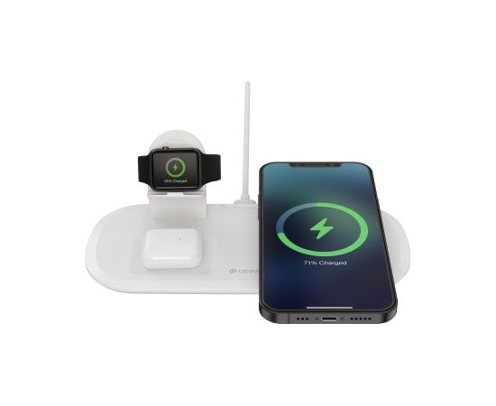 Беспроводная зарядка Devia 3in1 Smart Phone, Apple Watch, Airpods белая Bezvadu telefonu lādētāji