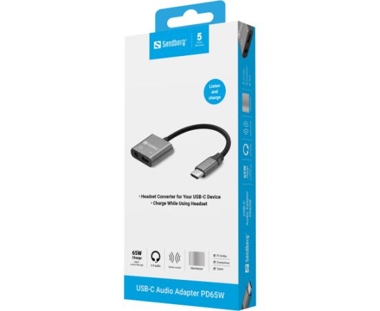 Sandberg 136-67 USB-C Audio Adapter PD65W Проводa