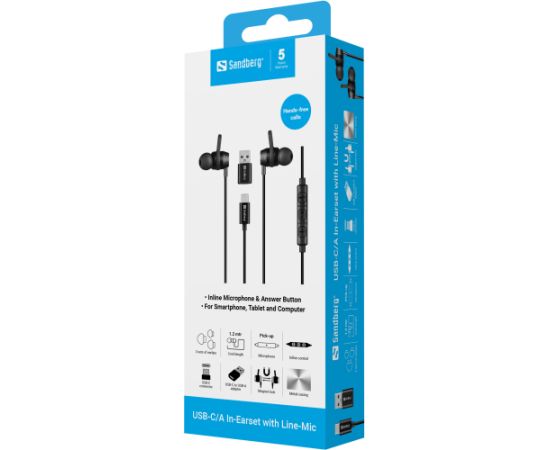 Sandberg 126-50 USB-C/A In-Earset with LineMic Austiņas