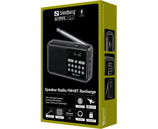 Sandberg 421-18 Speaker Radio FM+BT Recharge Radio, Radio pulksteņi