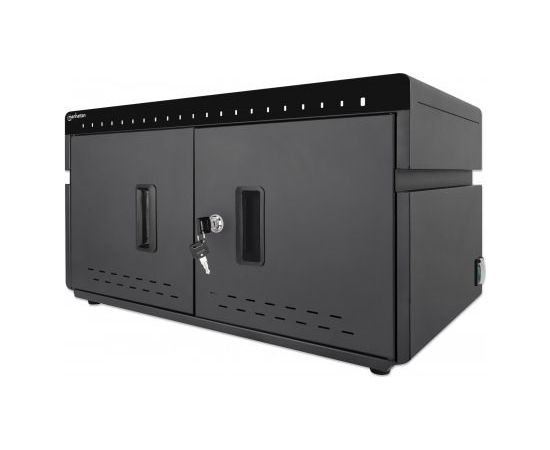 Manhattan iPad to 11" 20-bay Charging Cabinet Desktop via USB-C, Also other tablets and smartphones (with device to USB-C cable), Bays 264x22x235mm, Device charging cables not included (suggest USB-C cable code 356213), Cart, Lockable, EU/UK power cords Зарядные устройства