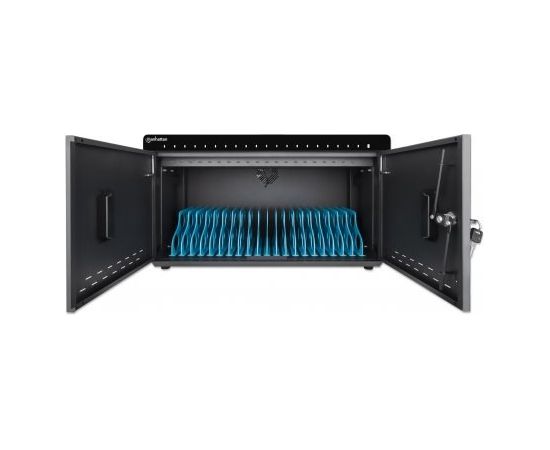 Manhattan iPad to 11" 20-bay Charging Cabinet Desktop via USB-C, Also other tablets and smartphones (with device to USB-C cable), Bays 264x22x235mm, Device charging cables not included (suggest USB-C cable code 356213), Cart, Lockable, EU/UK power cords Зарядные устройства