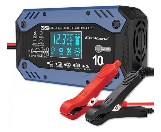 Qoltec 52482 vehicle battery charger 12/24 V Black, Blue Jaunumi - Audio-Video