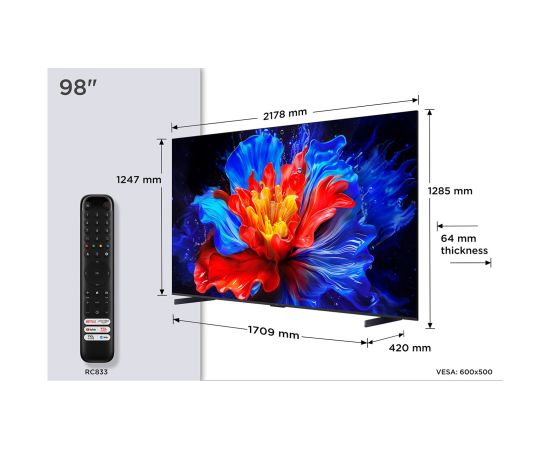 TCL P89K 98P89K TV 2.49 m (98") 4K Ultra HD Smart TV Wi-Fi Metallic 450 cd/m² Televizori