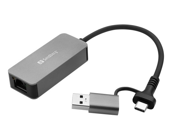 Sandberg 136-68 USB-C/A 2.5 GbE RJ45 Adapter, 2.5 Gigabit Ethernet on USB-C Adapteri Sandberg 136-68 USB-C/A 2.5 GbE RJ45 Adapter, 2.5 Gigabit Ethernet on USB-C Adapteri