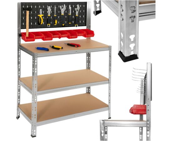 Верстак Springos HA5276 136x101x40 см, нагрузка до 620 кг, рабочая поверхность с полками для инструментов для гаража Полки