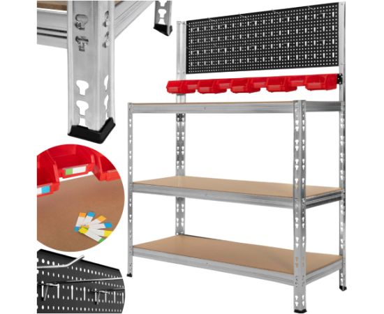 Верстак Springos HA5276 136x101x40 см, нагрузка до 620 кг, рабочая поверхность с полками для инструментов для гаража Полки