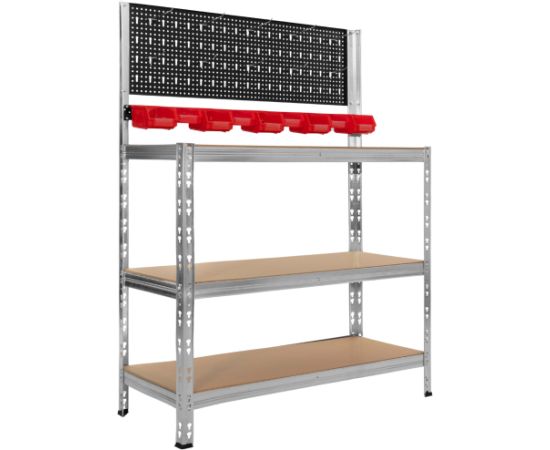 Верстак Springos HA5276 136x101x40 см, нагрузка до 620 кг, рабочая поверхность с полками для инструментов для гаража Полки