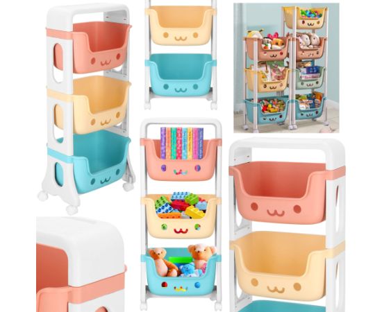 Полка для игрушек с 3 ящиками Springos HA7481 на колесиках Полки