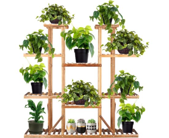 Koka puķu statīvs Springos 119 cm puķu statīvs ar 9 plauktiem Plaukti  