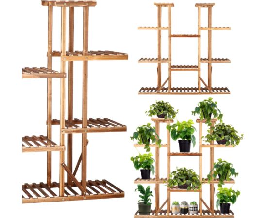 Koka puķu statīvs Springos 119 cm puķu statīvs ar 9 plauktiem Plaukti  