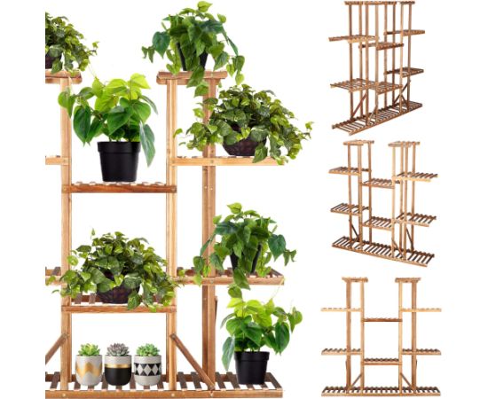 Koka puķu statīvs Springos 119 cm puķu statīvs ar 9 plauktiem Plaukti  