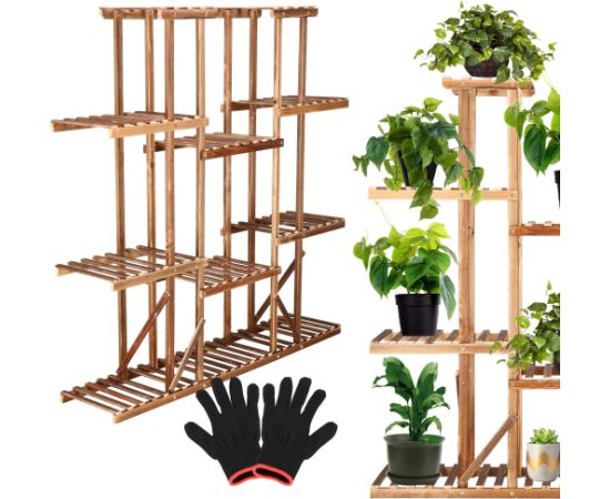 Koka puķu statīvs Springos 119 cm puķu statīvs ar 9 plauktiem Plaukti  