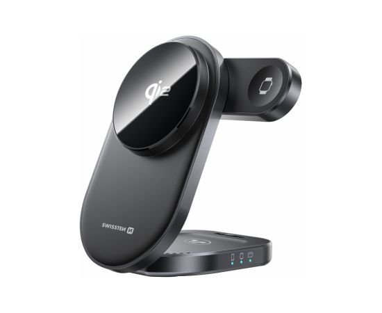 Swissten MagBase 3in1 Salokāms Bezvadu Qi2 Lādētājs (saderīgs ar MagSafe) Bezvadu telefonu lādētāji
