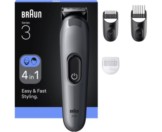 Braun 4-in-1 Grooming Kit All-in-One Series 3 AIO3500 Cordless Number of length steps 14 Black Matu, Bārdas, Ķermeņa trimmeri