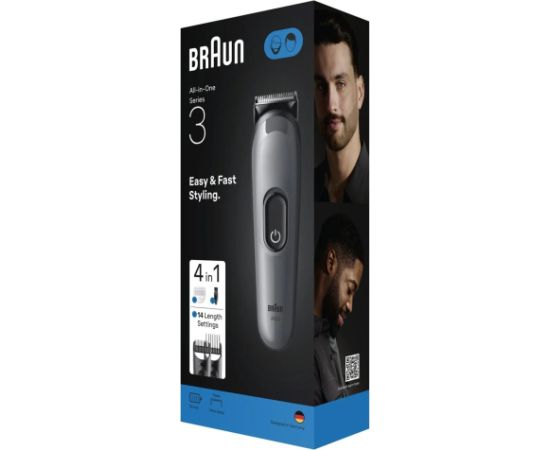 Braun 4-in-1 Grooming Kit All-in-One Series 3 AIO3500 Cordless Number of length steps 14 Black Matu, Bārdas, Ķermeņa trimmeri