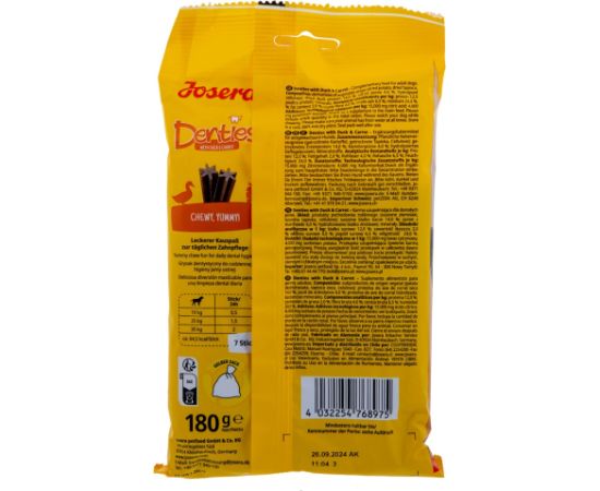 JOSERA Denties Duck with carrot - Dog treat - 180g Suņu barība