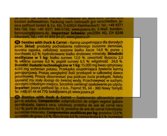 JOSERA Denties Duck with carrot - Dog treat - 180g Suņu barība