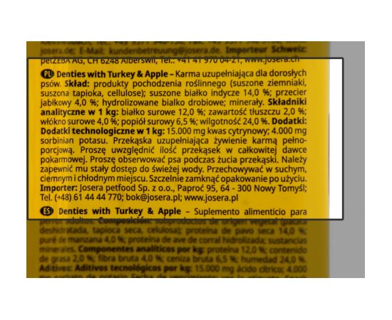 JOSERA Denties Turkey with apple - Dog treat - 180g Suņu barība