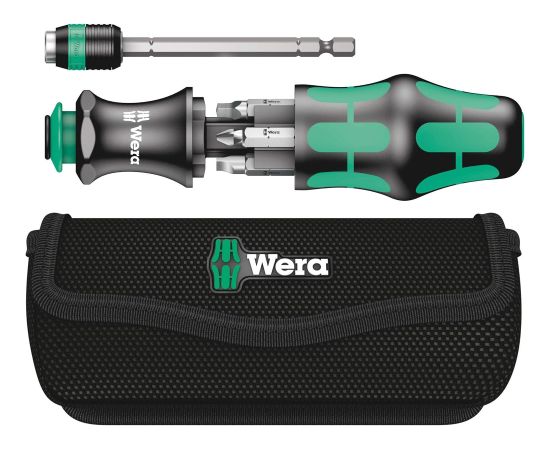 Skrūvgrieža rokturis Wera WE05051025001; Kraftform Kompakt 26; 1/4''; PH; SL; SQ; 7 gab. + skrūvēšanas uzgaļi Skrūvgrieži