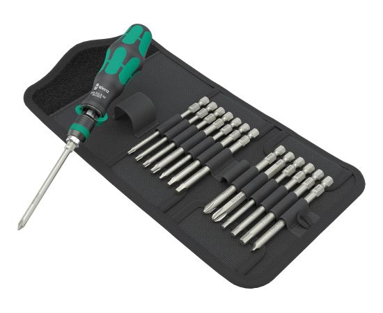 Skrūvgrieža rokturis Wera WE05051066001; 1/4''; PH; TX; HEX; SL; SQ; 15 gab. + skrūvēšanas uzgaļi Skrūvgrieži