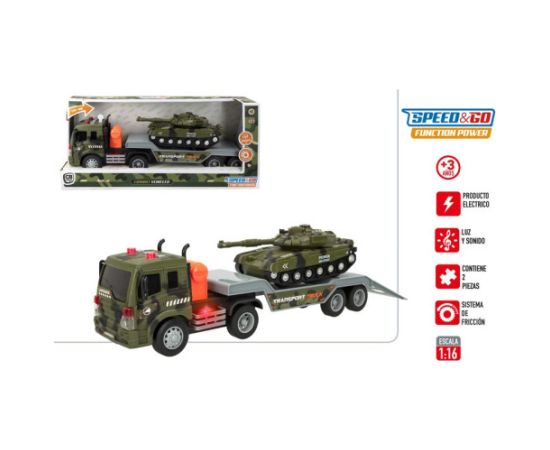 Speed & Go Auto treilers armijas ar tanku (skaņa, gaisma un inerce) 32 cm CB49902 Mašīnas un piederumi