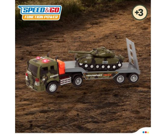 Speed & Go Auto treilers armijas ar tanku (skaņa, gaisma un inerce) 32 cm CB49902 Mašīnas un piederumi