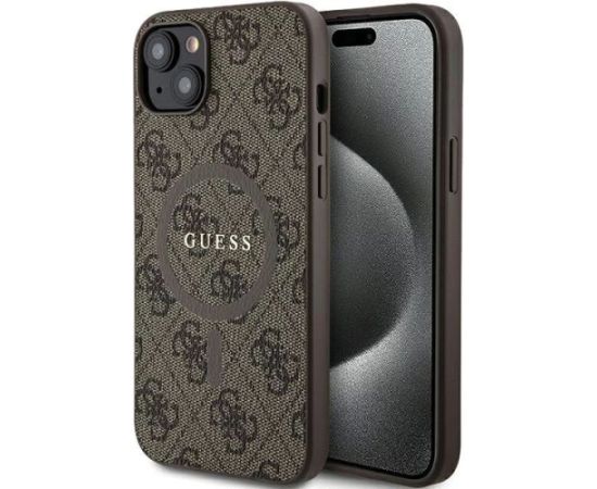 Guess Apple  iPhone 14 4G Collection Leather Metal Logo MagSafe Brown Neoriģinālie Maciņi