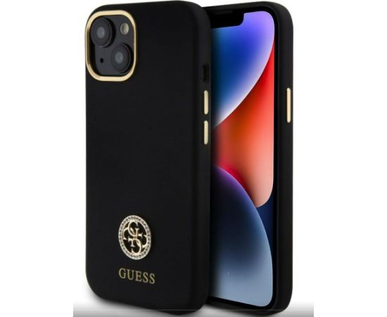 Guess Apple  iPhone 15 Liquid Silicone 4G Strass Metal Logo Case Black Чехлы - альтернативные