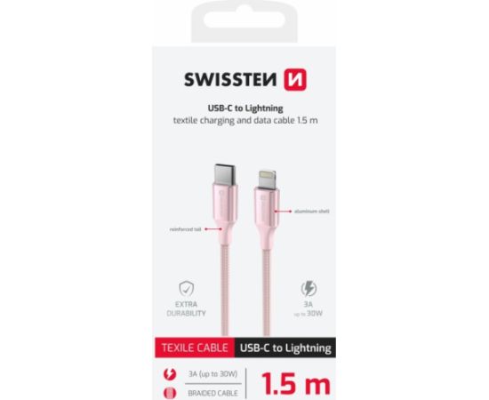 Swissten Textile II USB-C - Lightning Datu un Uzlādes Vads 1.5m Data USB kabeļi