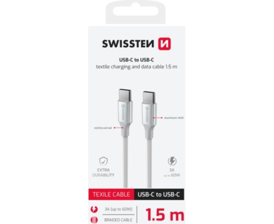 Swissten Textile II USB-C - USB-C Kабель для передачи данных и зарядки 1.5m Дата USB-кабели