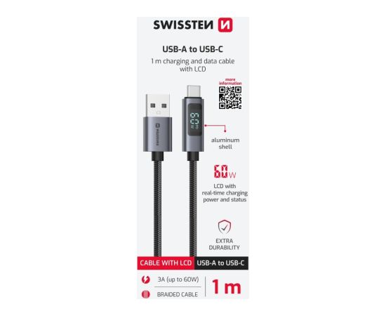 Swissten LCD Кабель USB - USB-C 1m Дата USB-кабели