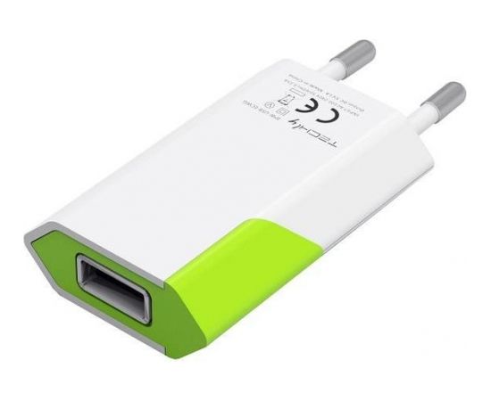 Techly Slim USB charger 230V -> 5V/1A white/green