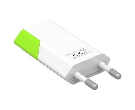 Techly Slim USB charger 230V -> 5V/1A white/green