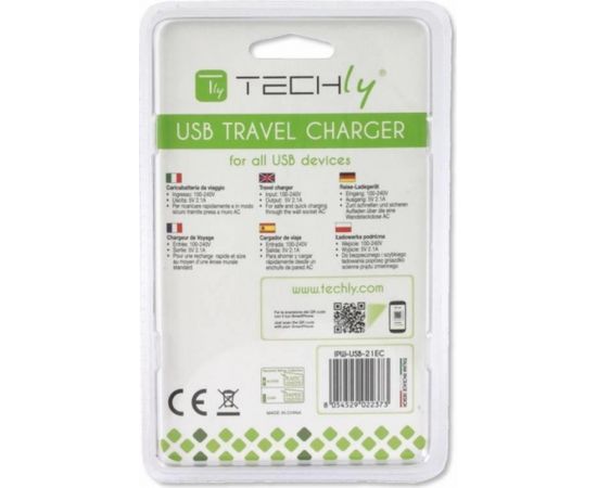 Techly Slim USB charger 5V 2.1A white