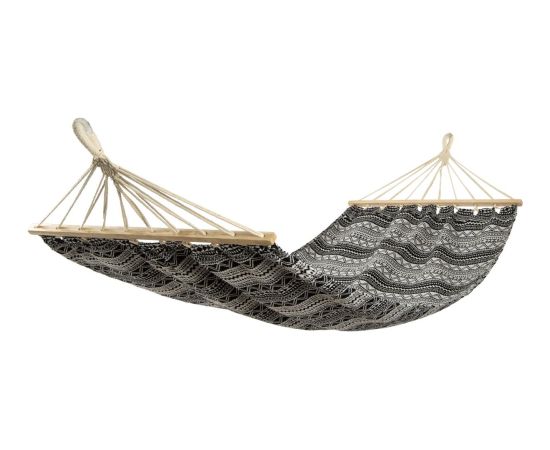 Royokamp Dārza šūpuļtīkls diviem cilvēkiem 200x147 cm ar izpletņa stieni, etno, melns un balts гамаки