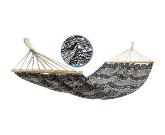Royokamp Dārza šūpuļtīkls diviem cilvēkiem 200x147 cm ar izpletņa stieni, etno, melns un balts гамаки