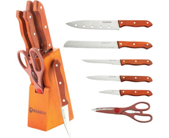 MAESTRO MR 1401 Nažu komplekts ar koka statīvu. 7gab Naži