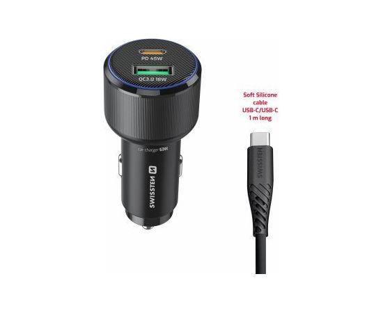 Swissten PD USB-C / USB Автомобильное зарядное устройство 63W c USB-C - USB-C Kабелем 1m Автомобильные зарядные устройства