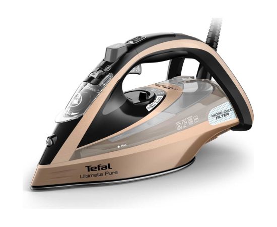 Tefal Ultimate Pure FV9852E0 iron Dry & Steam iron Durilium AirGlide Autoclean soleplate 3200 W Black, Copper Gludekļi un sistēmas