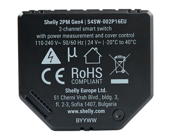 Sterownik Shelly 2PM Gen4 Zigbee/Matter Viedie slēdži