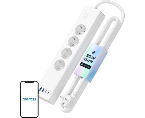 Meross MSP844(EU) smart fast charging power strip, 4 outlets + 2x USB-A + 2x USB-C (Matter) Viedās lampas un spuldzes