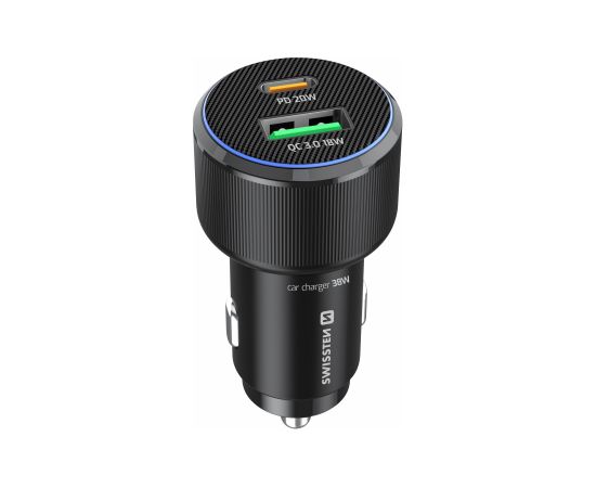 Swissten PD USB-C / USB Автомобильное зарядное устройство 38W c USB-C - USB-C Kабелем 1m Автомобильные зарядные устройства