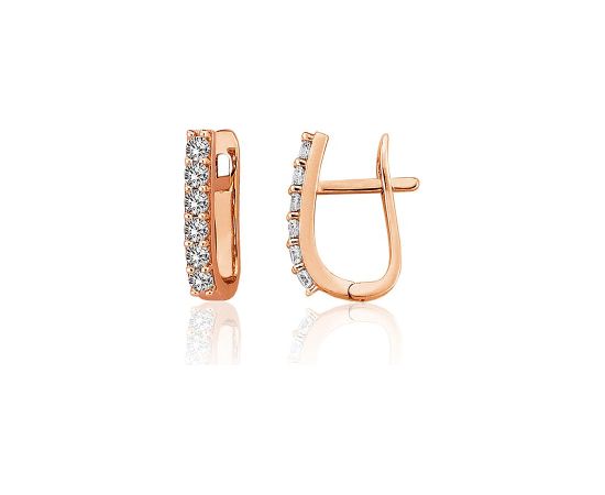 Золотые серьги на английском замке #1201789(Au-R)_CZ, Красное Золото 585°, Цирконы, 2.45 гр. Zelta auskari ar "angļu" slēdzēju