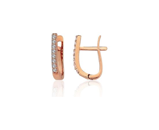 Золотые серьги на английском замке #1201787(Au-R)_CZ, Красное Золото 585°, Цирконы, 1.99 гр. Zelta auskari ar "angļu" slēdzēju