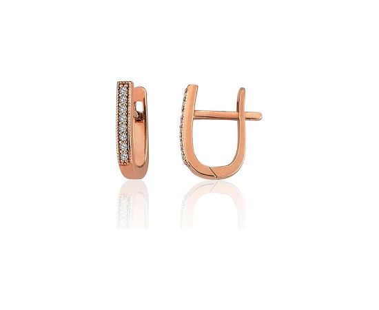 Золотые серьги на английском замке #1201785(Au-R)_CZ, Красное Золото 585°, Цирконы, 2.23 гр. Zelta auskari ar "angļu" slēdzēju