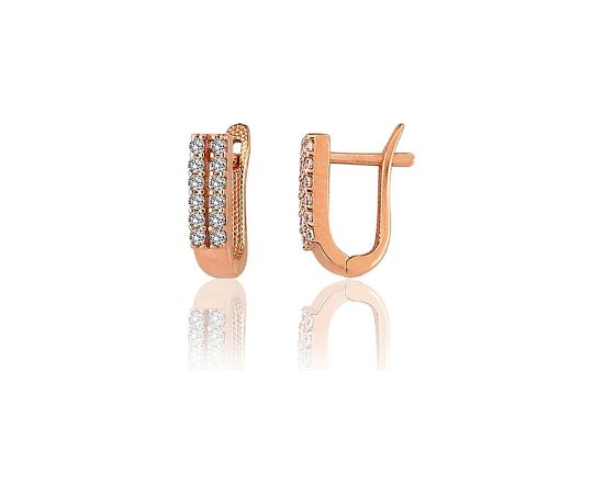 Золотые серьги на английском замке #1201784(Au-R)_CZ, Красное Золото 585°, Цирконы, 1.21 гр. Zelta auskari ar "angļu" slēdzēju