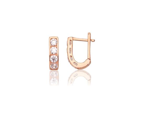 Золотые серьги на английском замке #1201493(Au-R)_CZ, Красное Золото 585°, Цирконы, 0.78 гр. Zelta auskari ar "angļu" slēdzēju