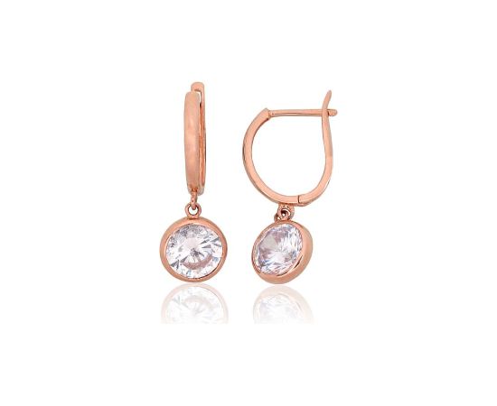 Золотые серьги на английском замке #1200432(Au-R)_CZ, Красное Золото 585°, Цирконы, 2.41 гр. Zelta auskari ar "angļu" slēdzēju