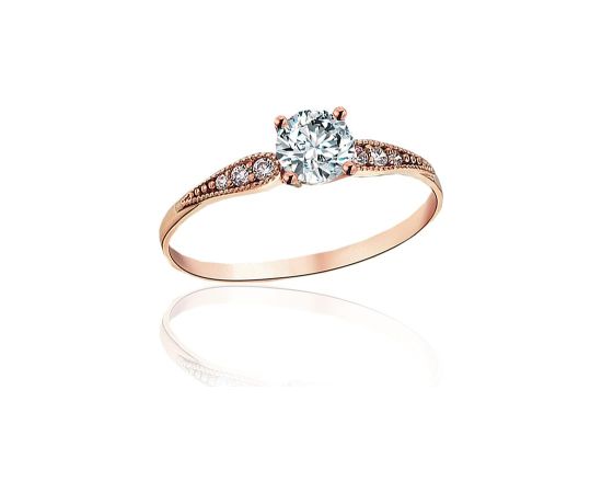 Zelta gredzens #1101244(Au-R)_CZ, Sarkanais Zelts 585°, Cirkoni, Izmērs: 16, 1.14 gr. Saderināšanās gredzeni